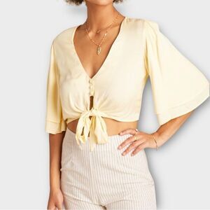 Flynn Skye Lilly Cropped Tie-Front Top in Pink Crinkle Women’s Size L NWT